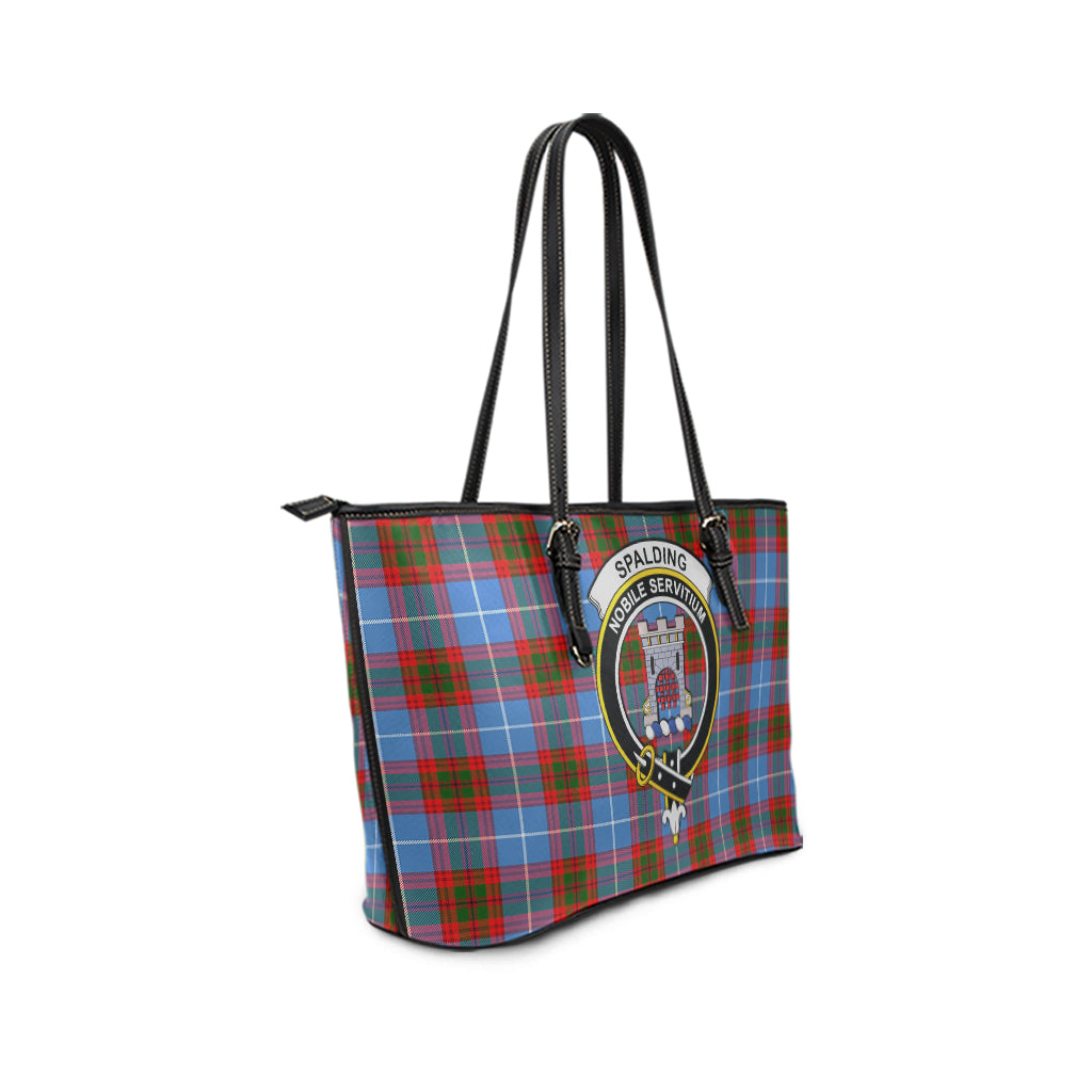 Spalding Tartan Leather Tote Bag with Family Crest - Tartan Vibes Clothing