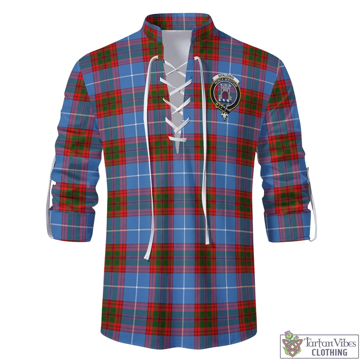 Tartan Vibes Clothing Spalding Tartan Men's Scottish Traditional Jacobite Ghillie Kilt Shirt with Family Crest