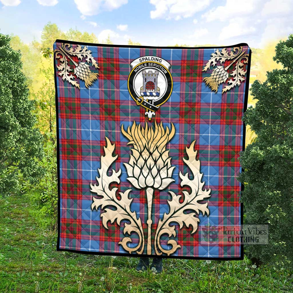 Spalding Tartan Quilt with Family Crest and Golden Thistle Style - Tartan Vibes Clothing