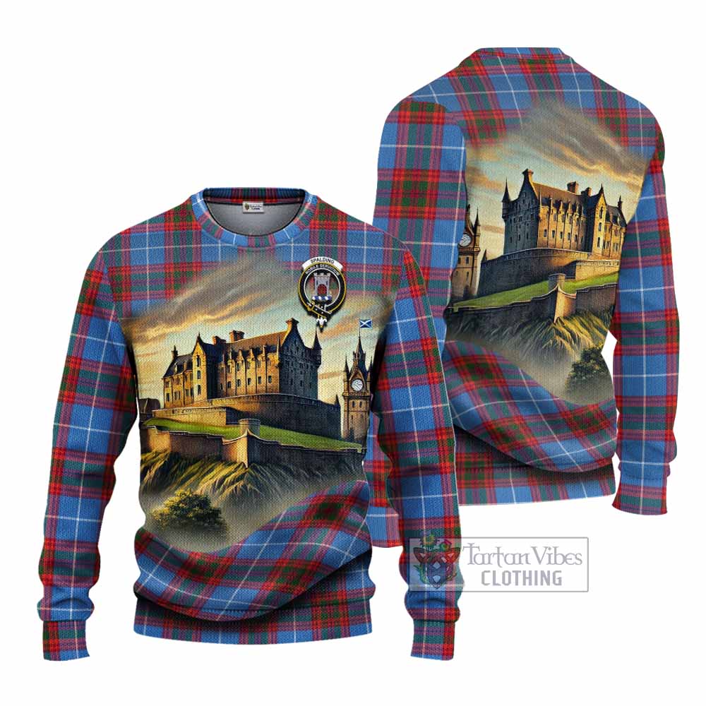 Spalding Tartan Family Crest Knitted Sweater with Scottish Ancient Castle Style - Tartan Vibes Clothing
