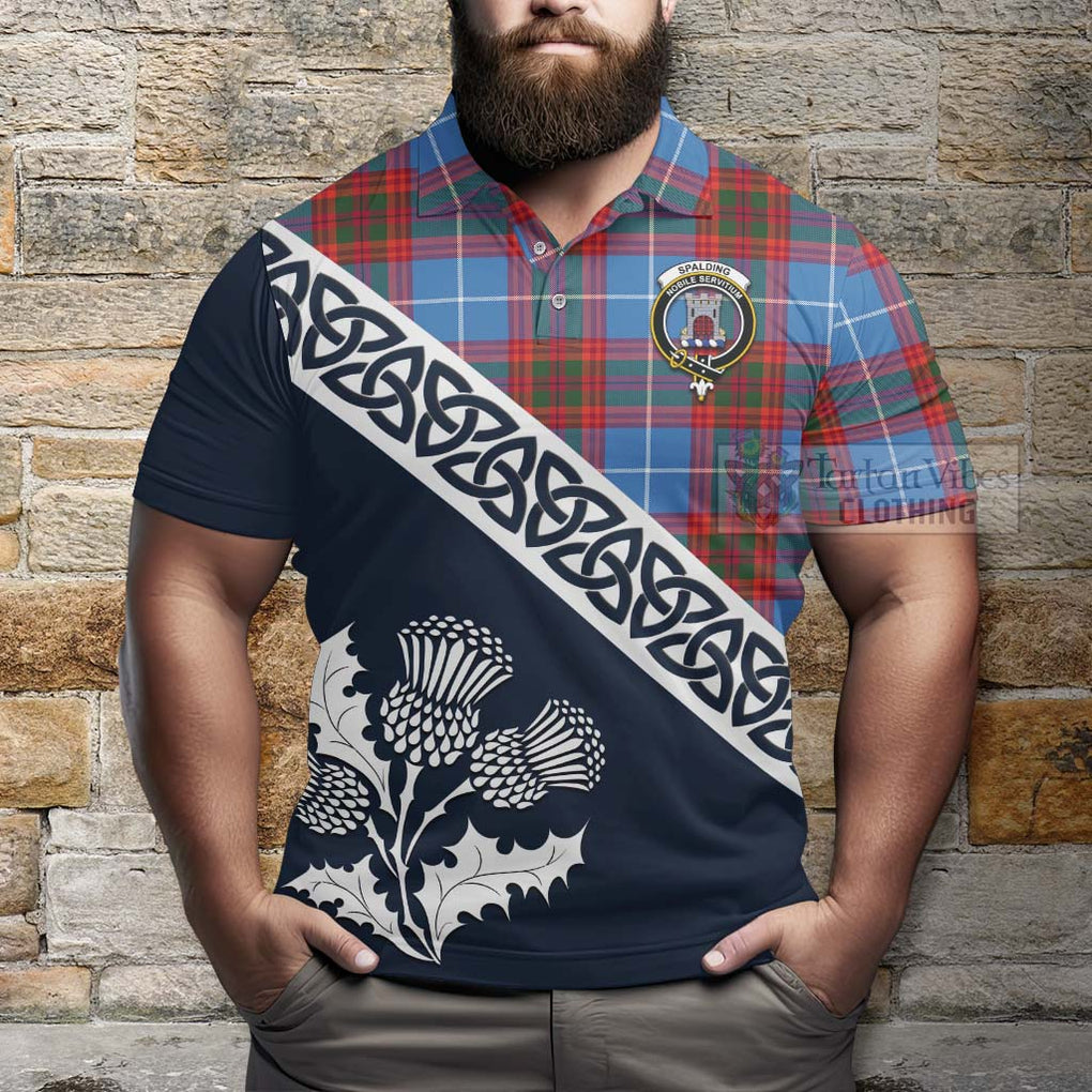 Spalding Tartan Polo Shirt Featuring Thistle and Scotland Map