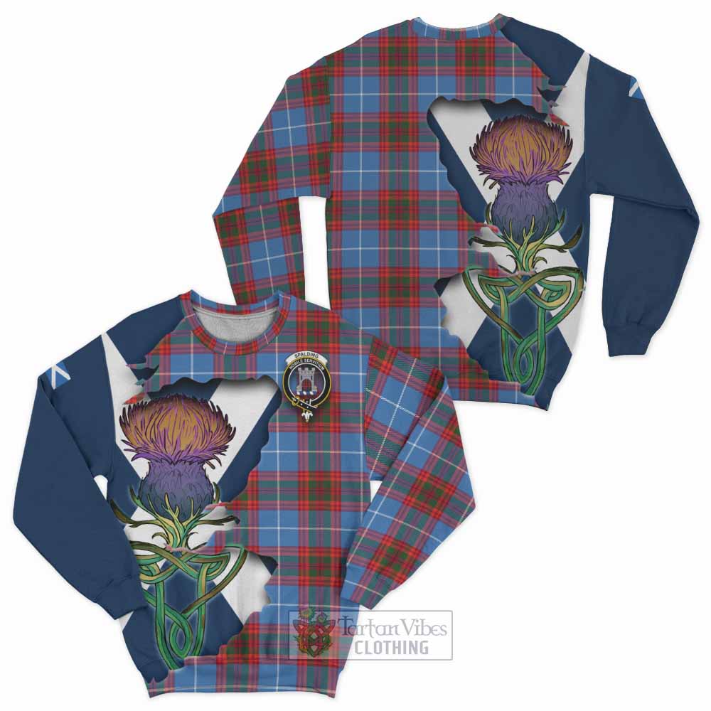 Spalding Tartan Family Crest Sweatshirt Scottish Thistle Celtic Inspired - Tartan Vibes Clothing