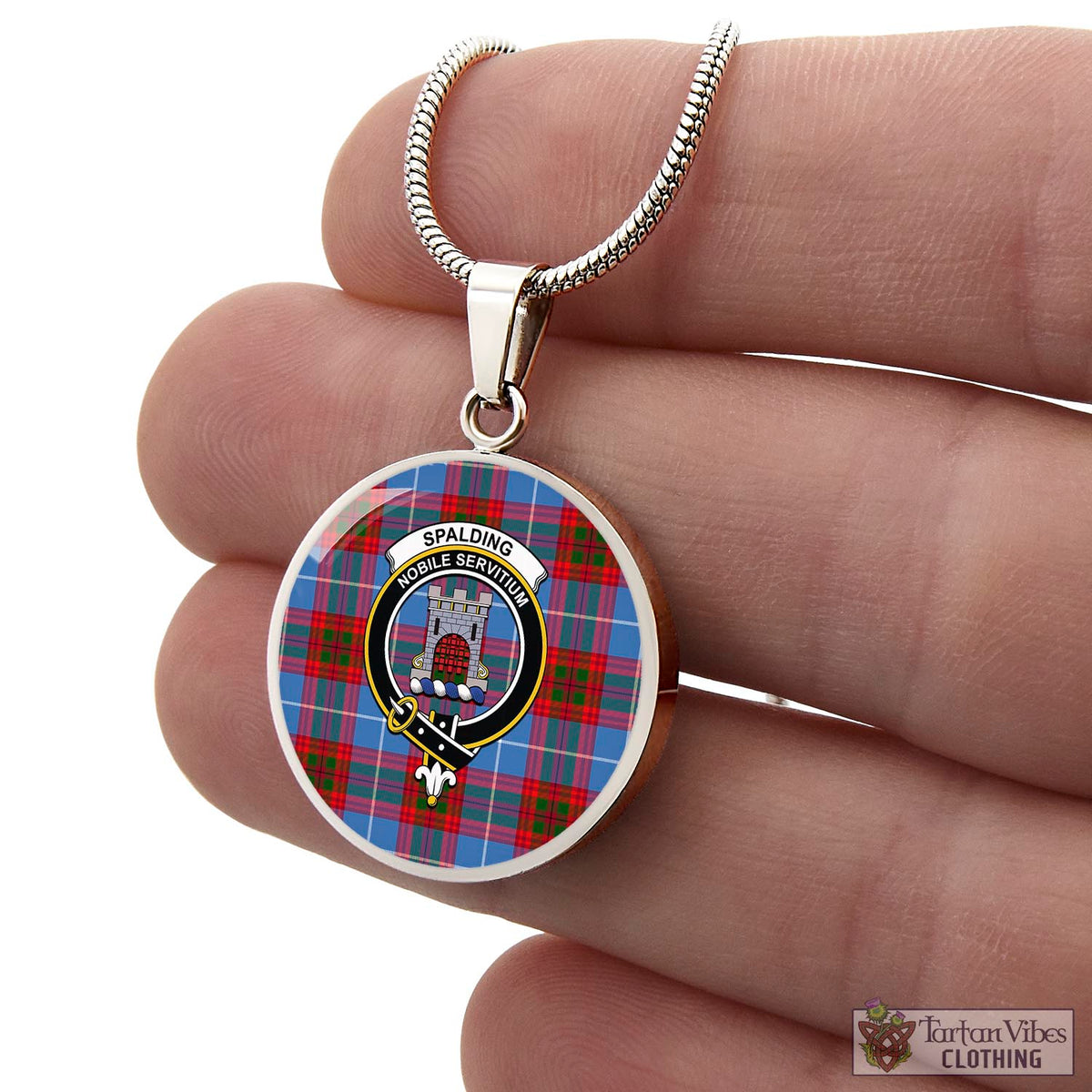 Spalding Tartan Circle Necklace with Family Crest - Tartan Vibes Clothing