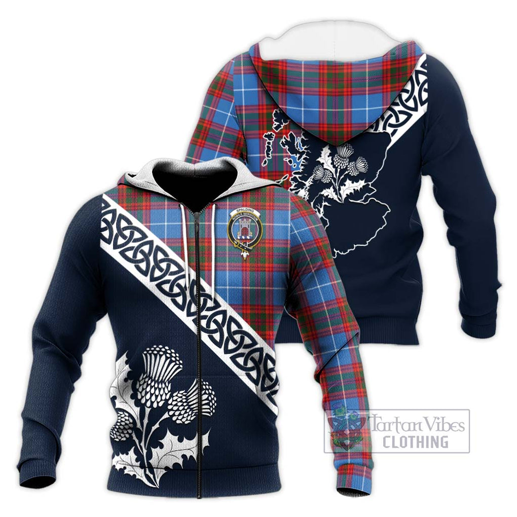 Tartan Vibes Clothing Spalding Tartan Knitted Hoodie Featuring Thistle and Scotland Map