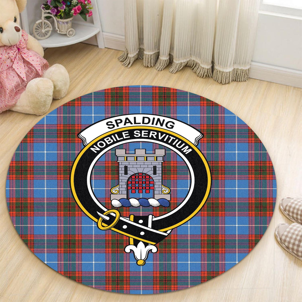 Spalding Tartan Round Rug with Family Crest - Tartan Vibes Clothing