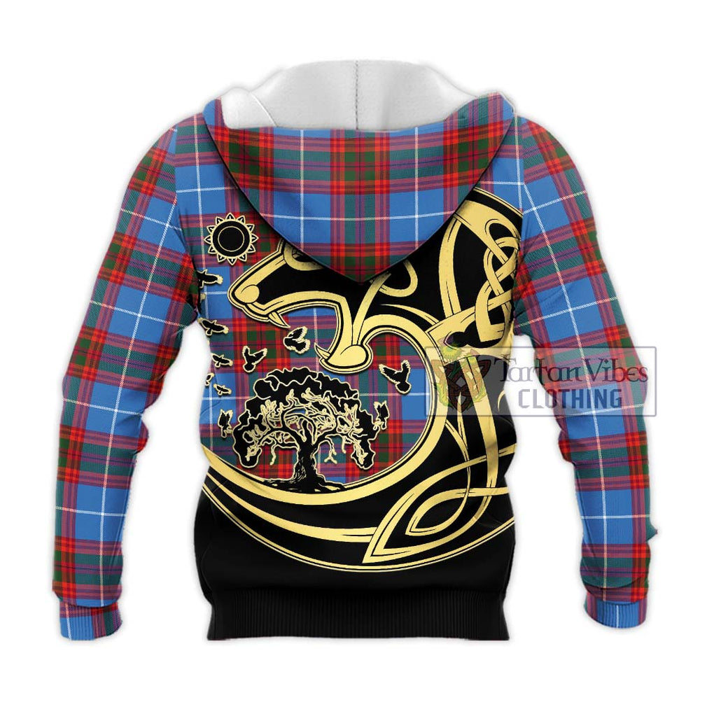 Spalding Tartan Knitted Hoodie with Family Crest Celtic Wolf Style - Tartan Vibes Clothing