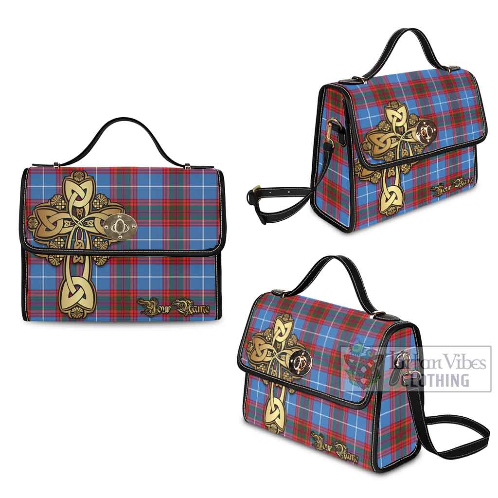 Tartan Vibes Clothing Spalding Tartan Waterproof Canvas Bag Golden Thistle Celtic Cross Style