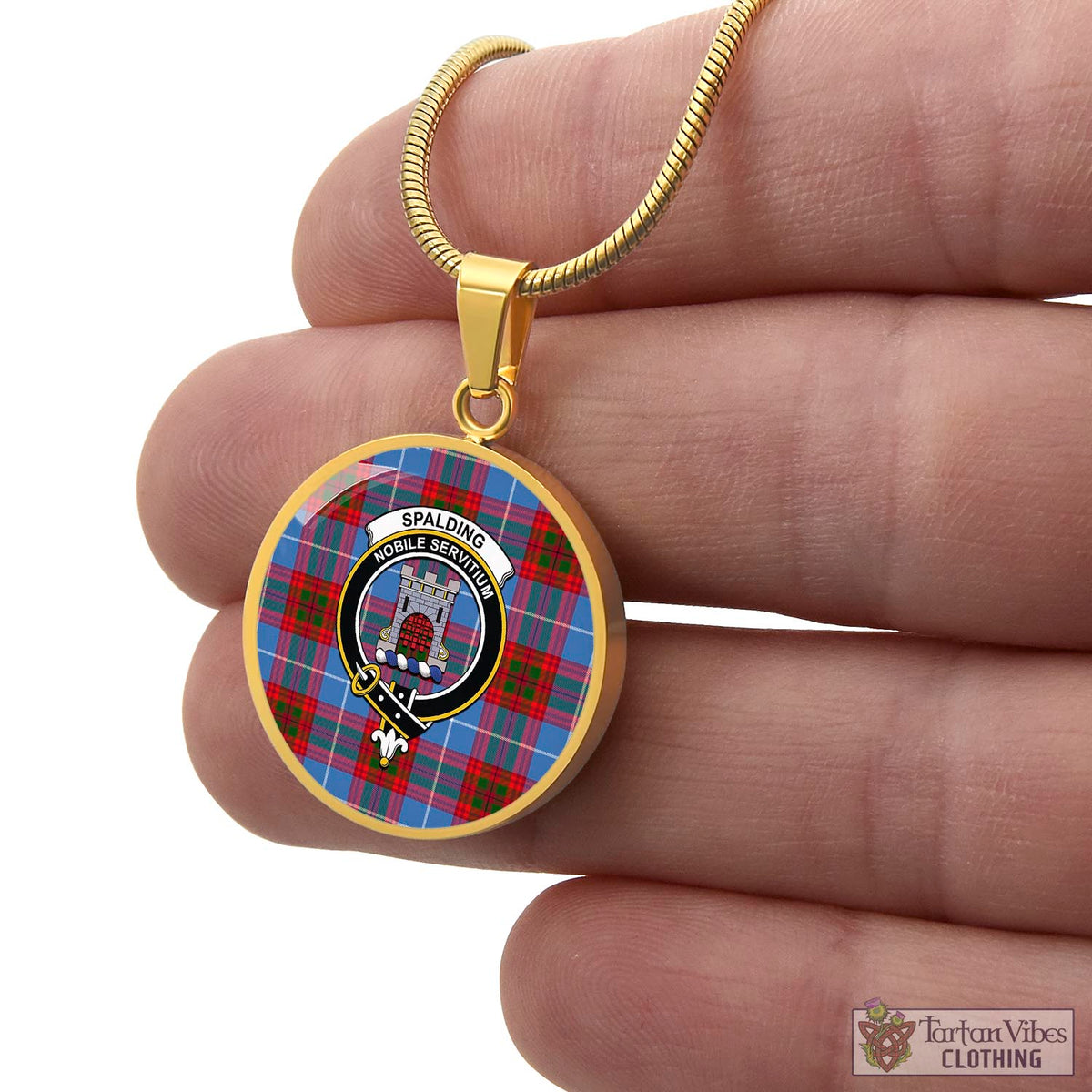 Spalding Tartan Circle Necklace with Family Crest - Tartan Vibes Clothing