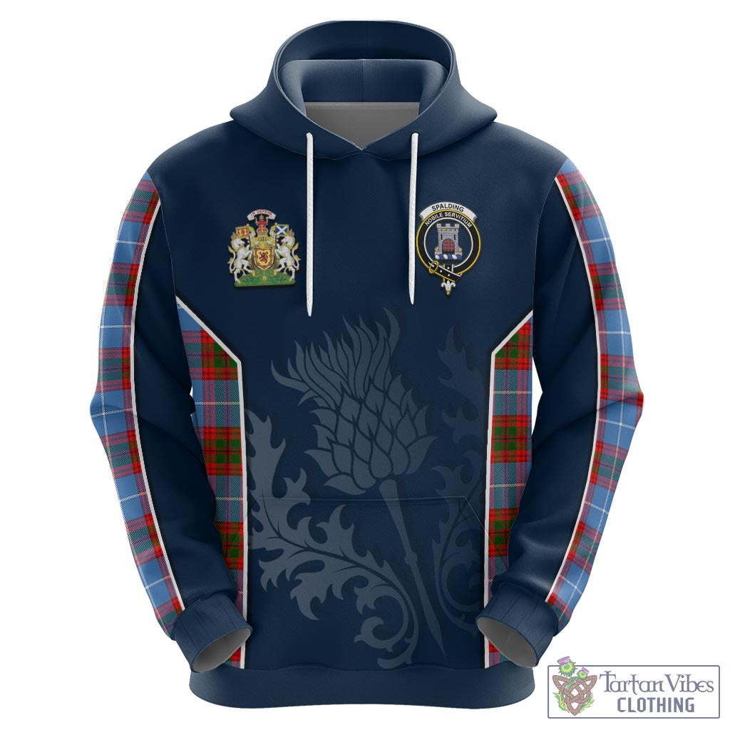 Tartan Vibes Clothing Spalding Tartan Hoodie with Family Crest and Scottish Thistle Vibes Sport Style