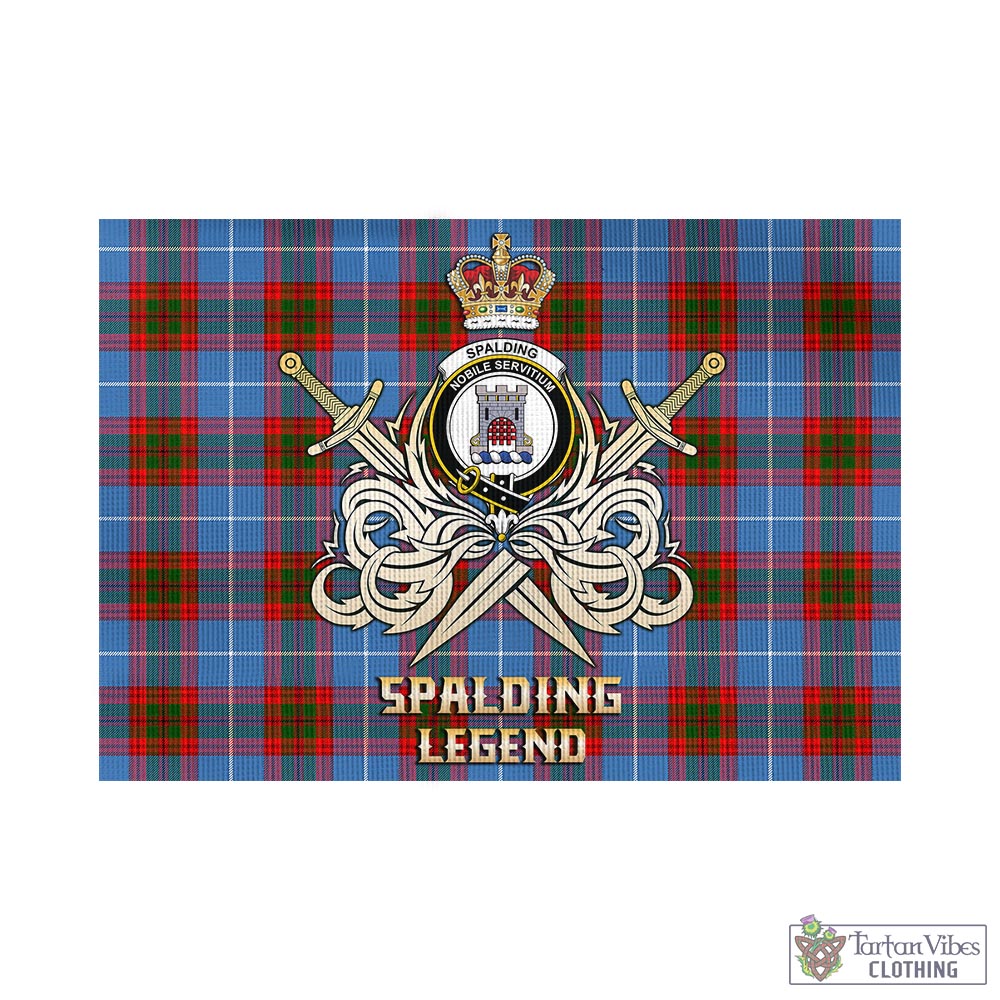 Tartan Vibes Clothing Spalding Tartan Flag with Clan Crest and the Golden Sword of Courageous Legacy