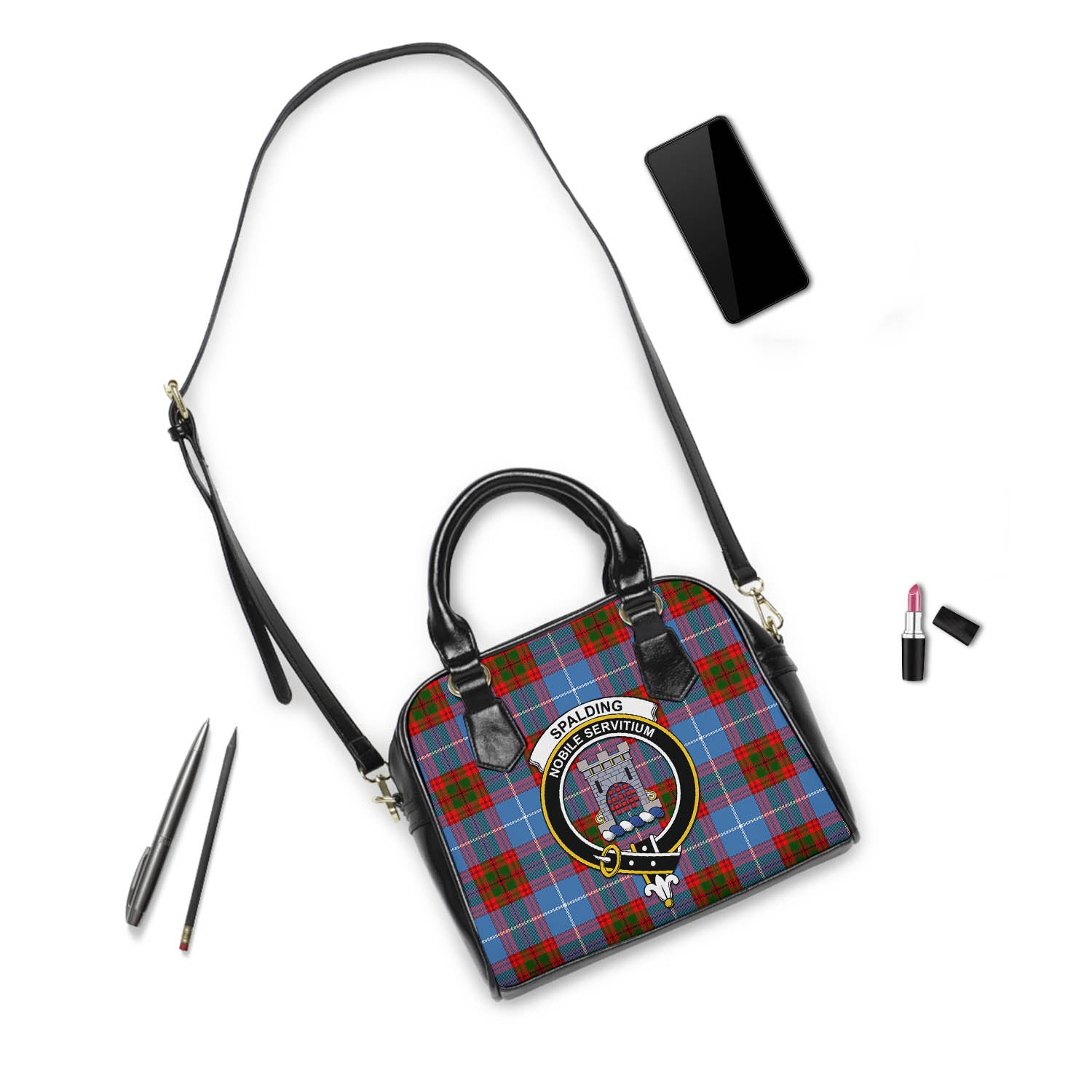 Spalding Tartan Shoulder Handbags with Family Crest - Tartanvibesclothing