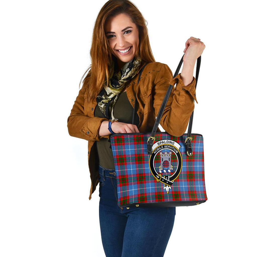 Spalding Tartan Leather Tote Bag with Family Crest - Tartan Vibes Clothing