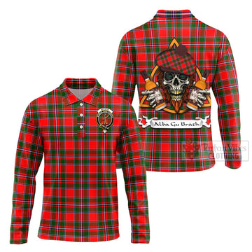 Spence (Spens) Tartan Long Sleeve Polo Shirt with Family Crest and Bearded Skull Holding Bottles of Whiskey Unisex - Tartan Vibes Clothing