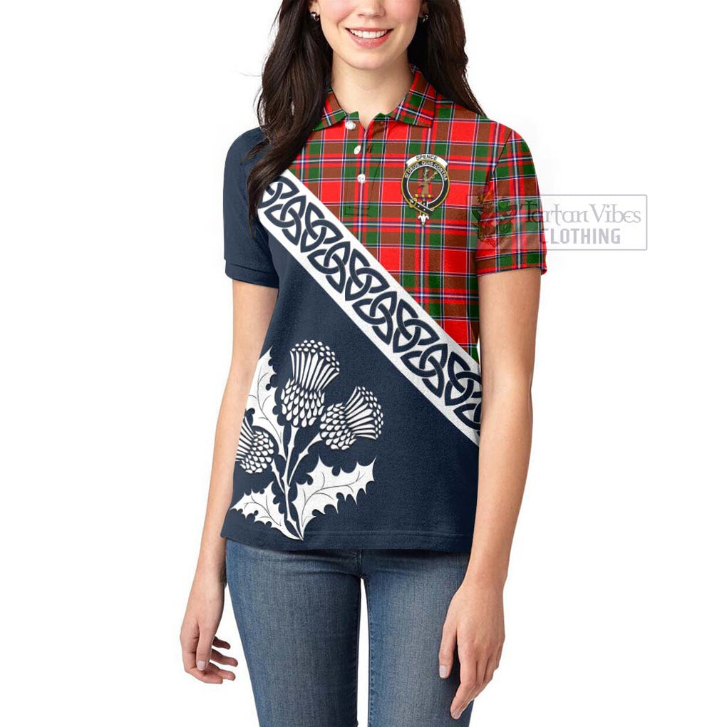 Spence (Spens) Tartan Women's Polo Shirt Featuring Thistle and Scotland Map - Tartanvibesclothing Store