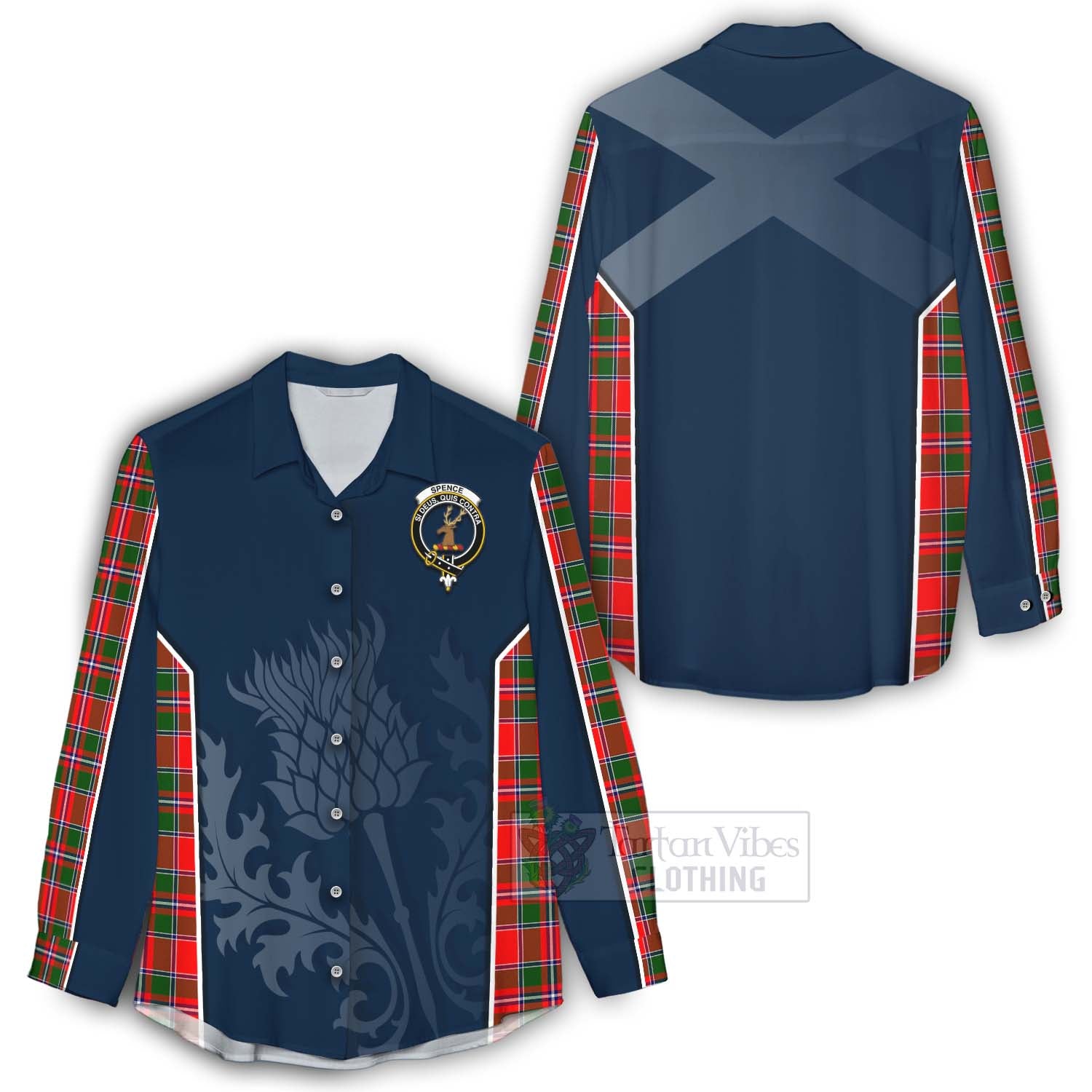 Tartan Vibes Clothing Spence (Spens) Tartan Women's Casual Shirt with Family Crest and Scottish Thistle Vibes Sport Style