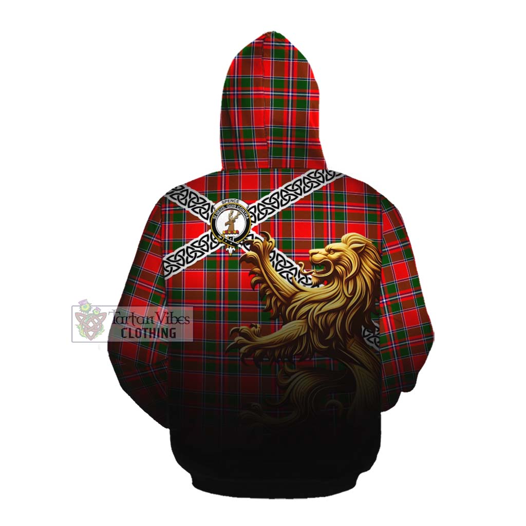 Spence (Spens) Crest Tartan Cotton Hoodie with Golden Lion Emblem Celtic Style Pullover Hoodie - Tartan Vibes Clothing