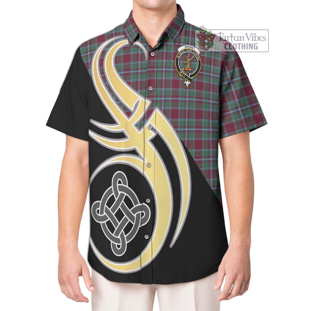 Spens Tartan Short Sleeve Button Shirt with Family Crest and Celtic Symbol Style Kid - Tartan Vibes Clothing