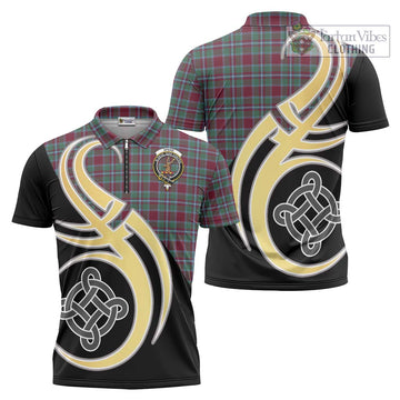 Spens Tartan Zipper Polo Shirt with Family Crest and Celtic Symbol Style