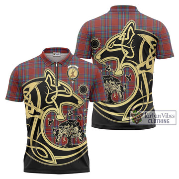 Spens Tartan Zipper Polo Shirt with Family Crest Celtic Wolf Style