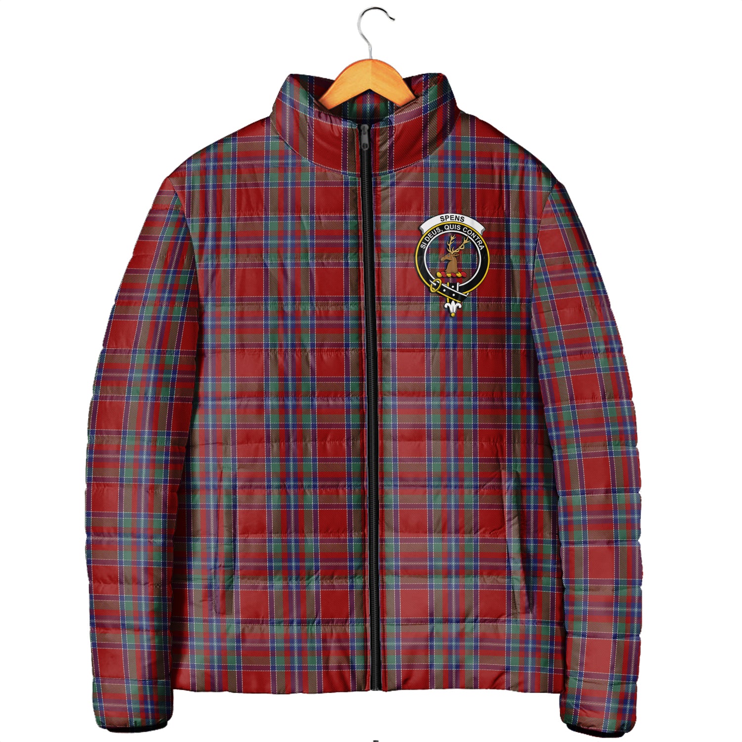 Spens Tartan Padded Jacket with Family Crest Men's Padded Jacket - Tartan Vibes Clothing