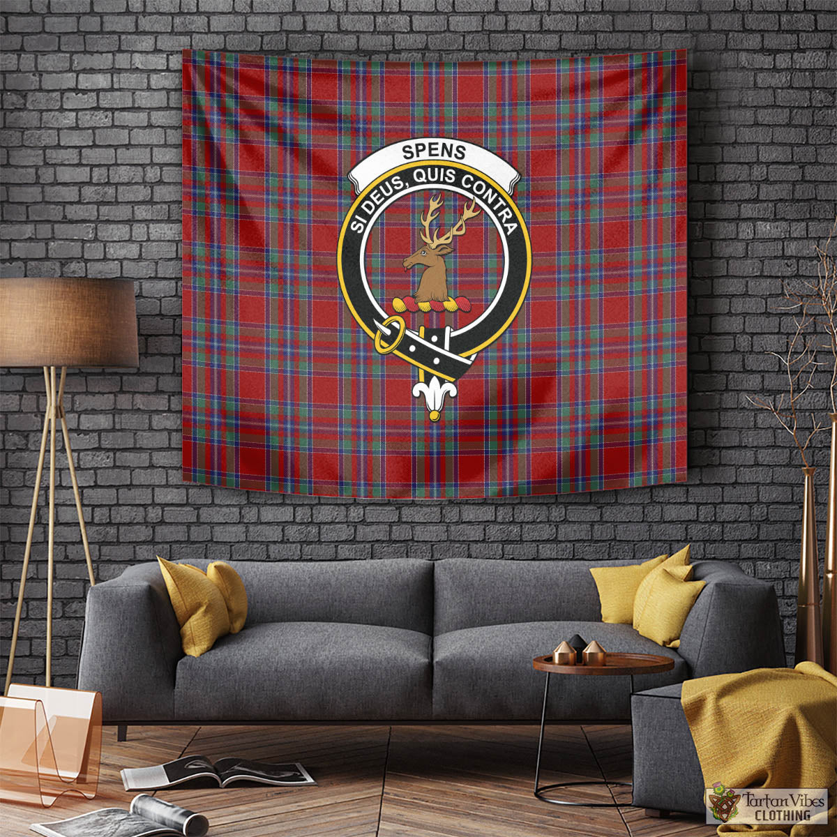 Tartan Vibes Clothing Spens Tartan Tapestry Wall Hanging and Home Decor for Room with Family Crest