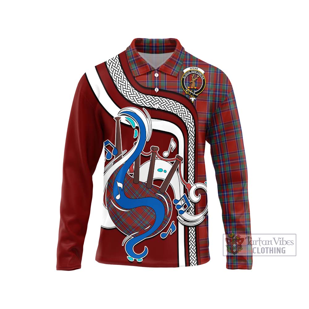 Tartan Vibes Clothing Spens Tartan Long Sleeve Polo Shirt with Epic Bagpipe Style