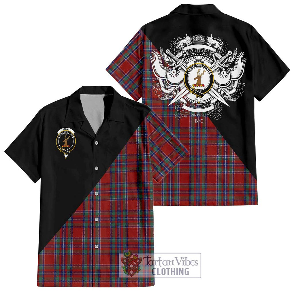 Spens Tartan Short Sleeve Button Shirt with Family Crest and Military Logo Style Kid - Tartanvibesclothing Shop