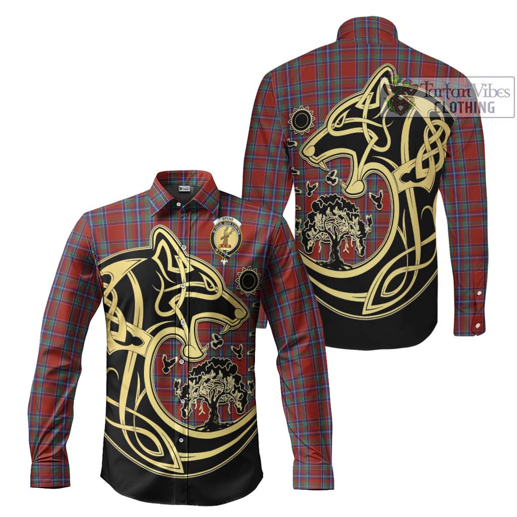 Spens Tartan Long Sleeve Button Shirt with Family Crest Celtic Wolf Style Men's Shirt S - Tartan Vibes Clothing