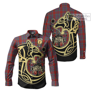 Spens Tartan Long Sleeve Button Shirt with Family Crest Celtic Wolf Style