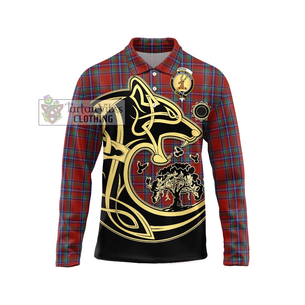 Spens Tartan Long Sleeve Polo Shirt with Family Crest Celtic Wolf Style Unisex - Tartanvibesclothing Shop