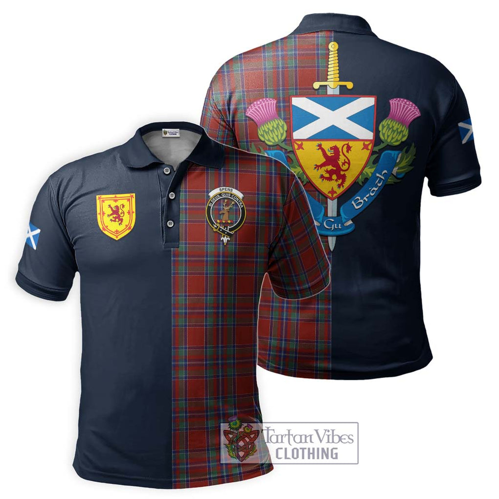 Tartan Vibes Clothing Spens Tartan Polo Shirt with Scottish Lion Royal Arm Half Style