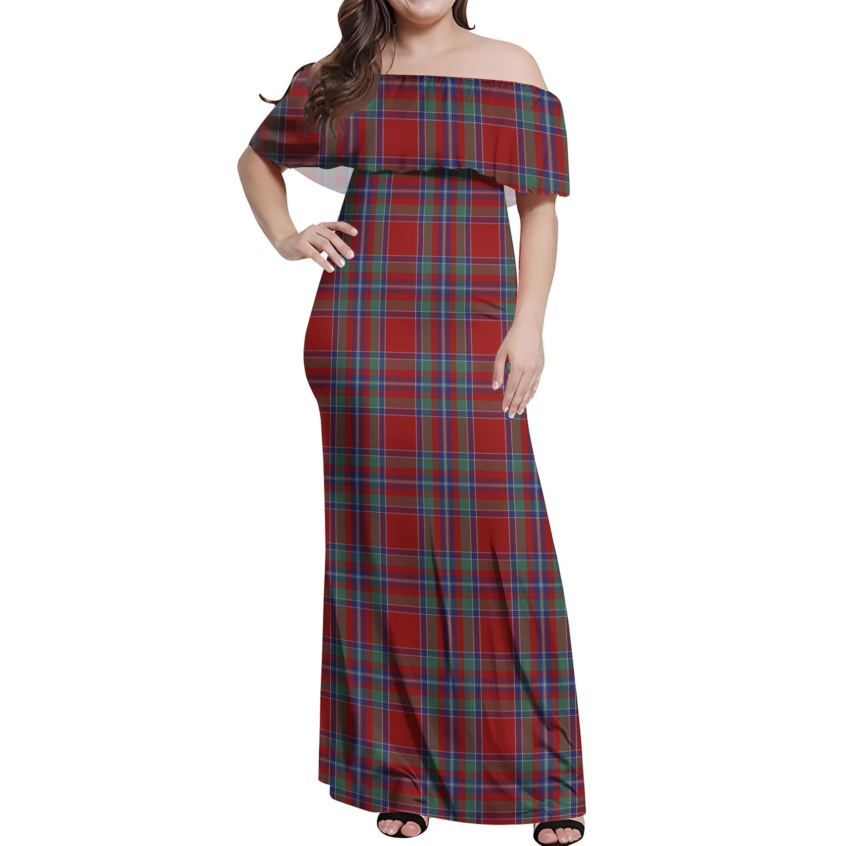 Spens Tartan Off Shoulder Long Dress Women's Dress - Tartanvibesclothing