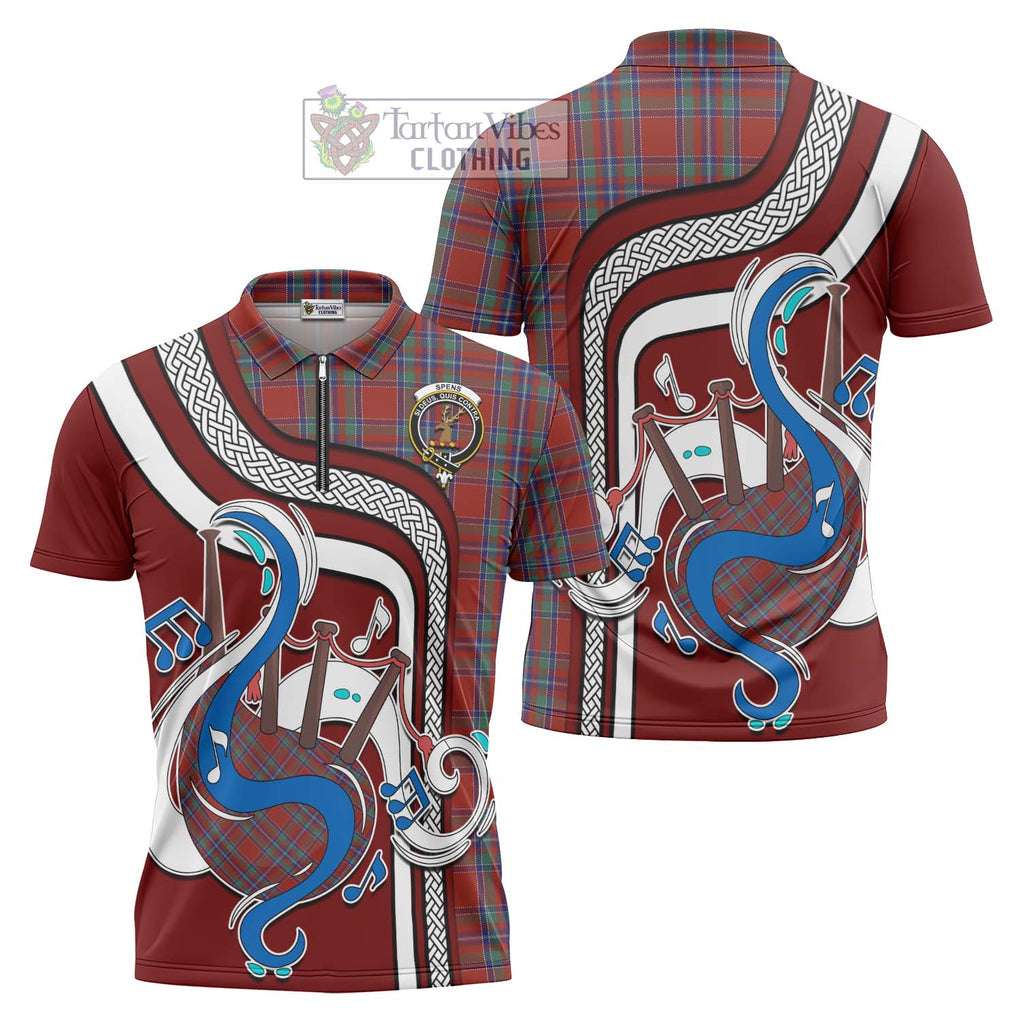 Spens Tartan Zipper Polo Shirt with Epic Bagpipe Style Unisex - Tartanvibesclothing Shop