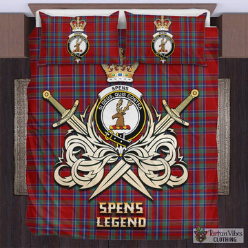 Spens Tartan Bedding Set with Clan Crest and the Golden Sword of Courageous Legacy