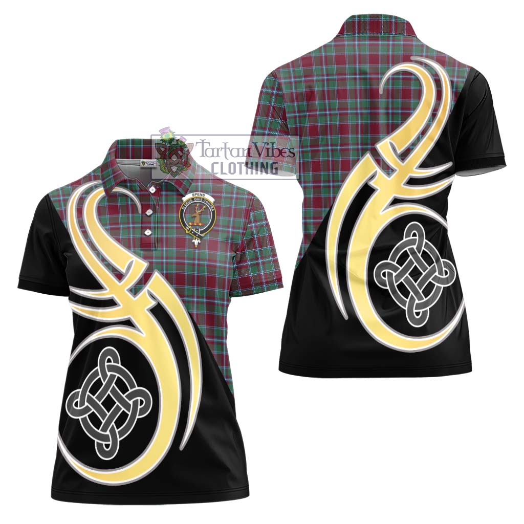 Spens Tartan Women's Polo Shirt with Family Crest and Celtic Symbol Style - Tartan Vibes Clothing