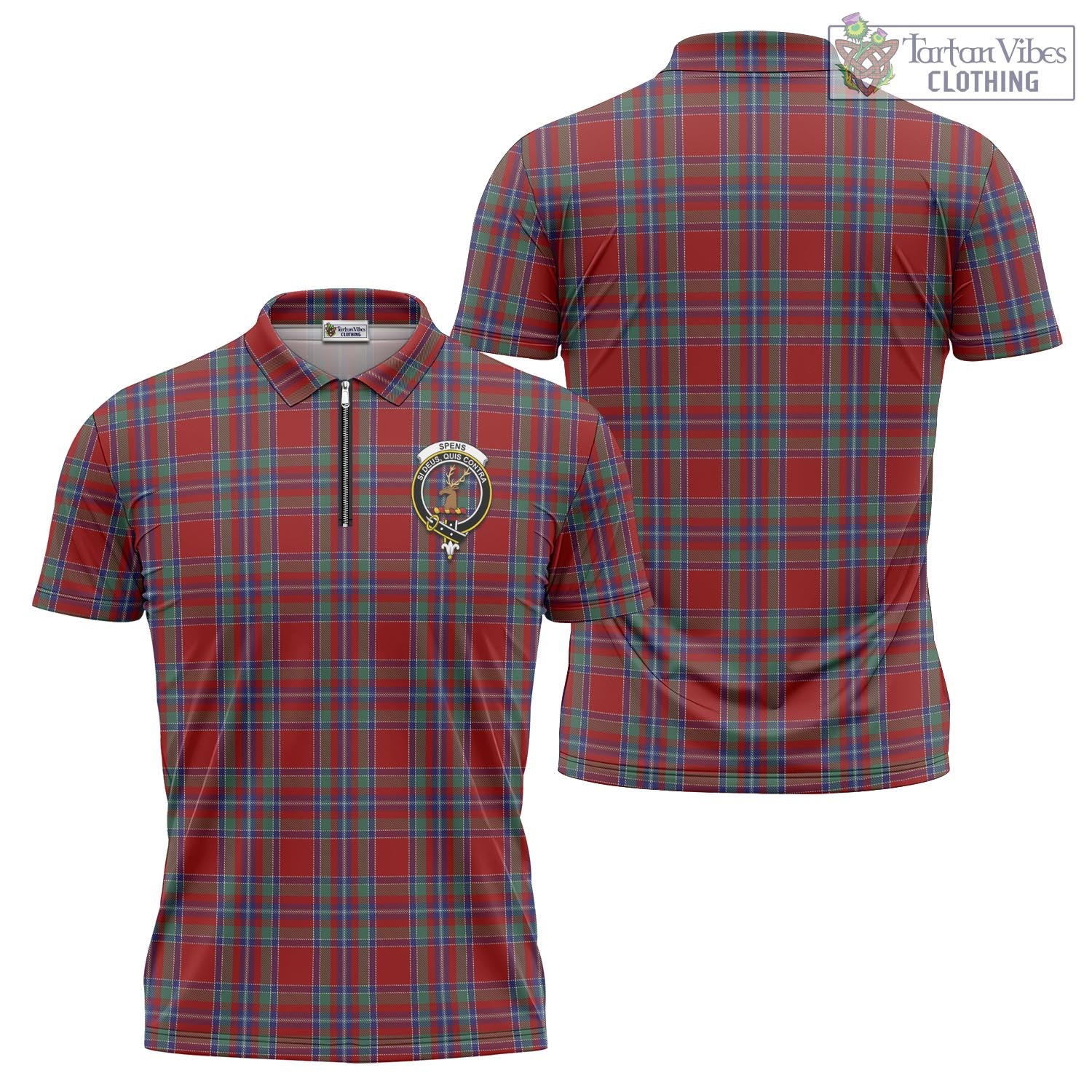 Tartan Vibes Clothing Spens Tartan Zipper Polo Shirt with Family Crest