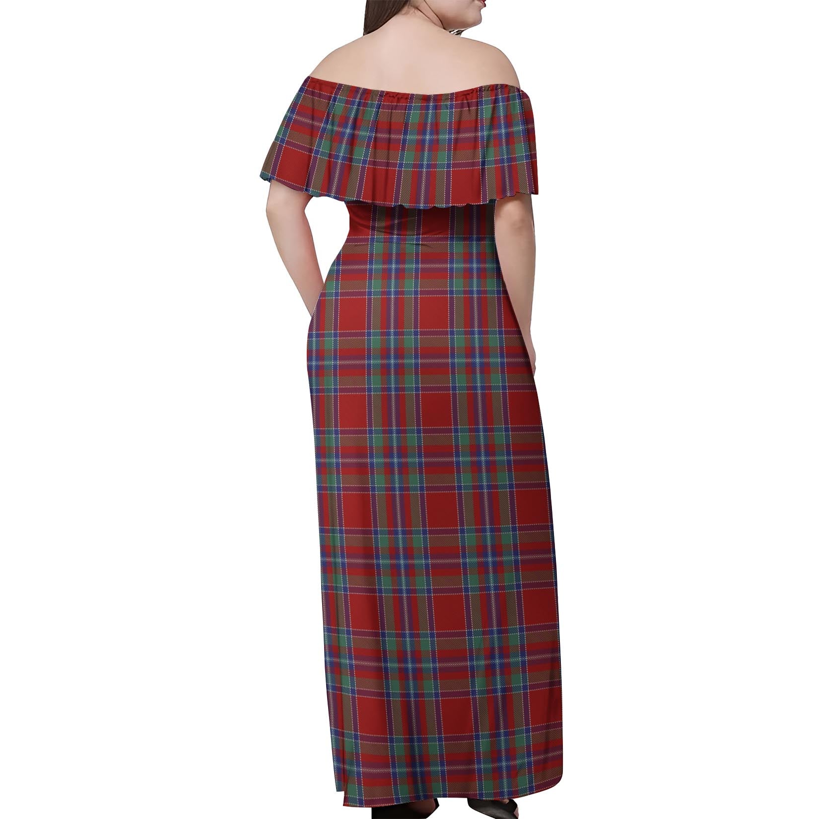 Spens Tartan Off Shoulder Long Dress - Tartanvibesclothing