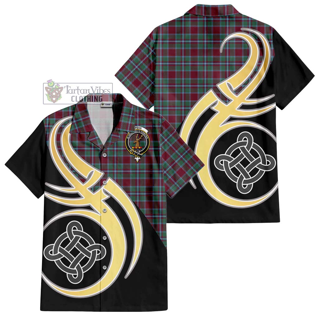 Spens Tartan Short Sleeve Button Shirt with Family Crest and Celtic Symbol Style - Tartan Vibes Clothing