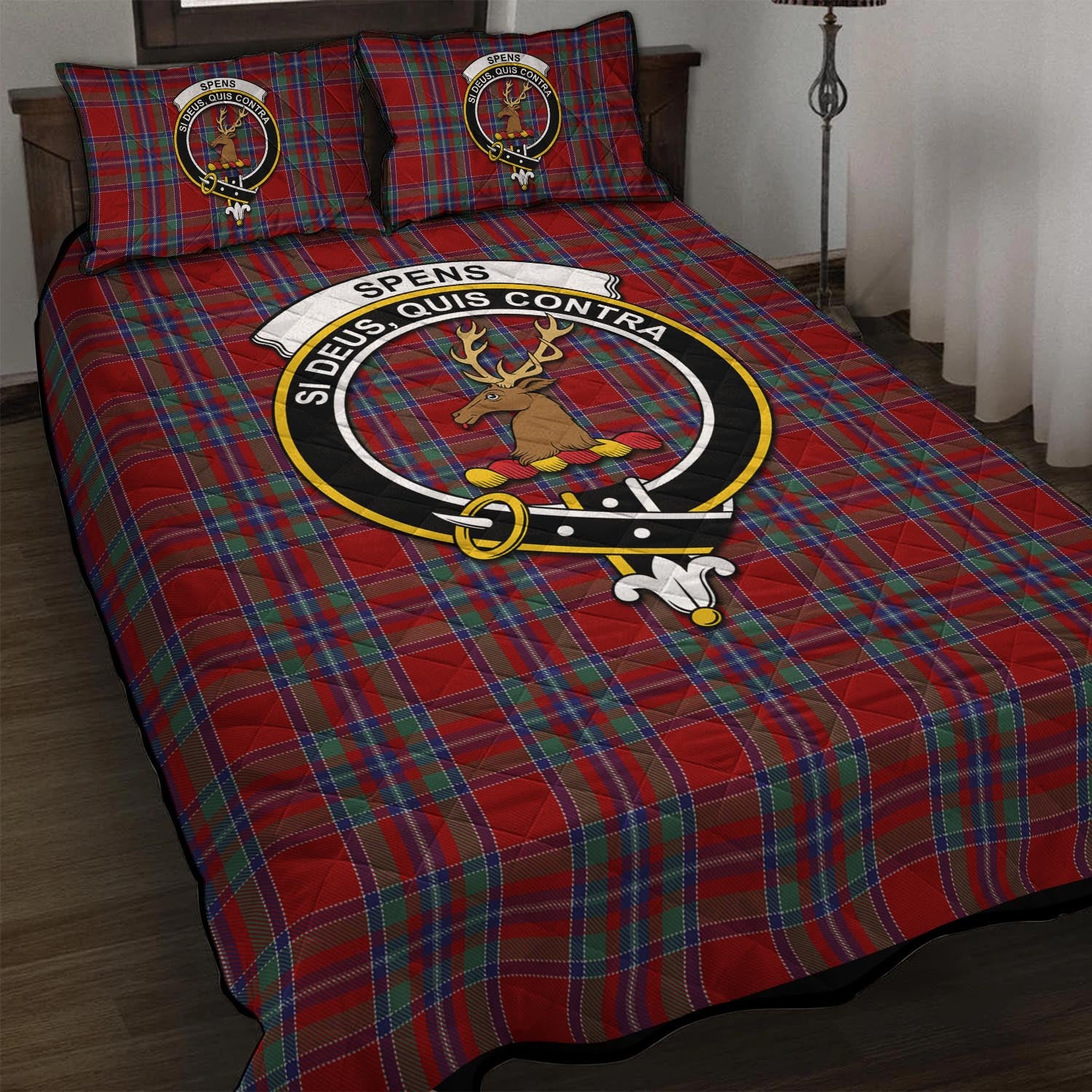 Spens Tartan Quilt Bed Set with Family Crest - Tartan Vibes Clothing