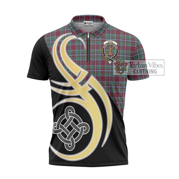 Spens Tartan Zipper Polo Shirt with Family Crest and Celtic Symbol Style