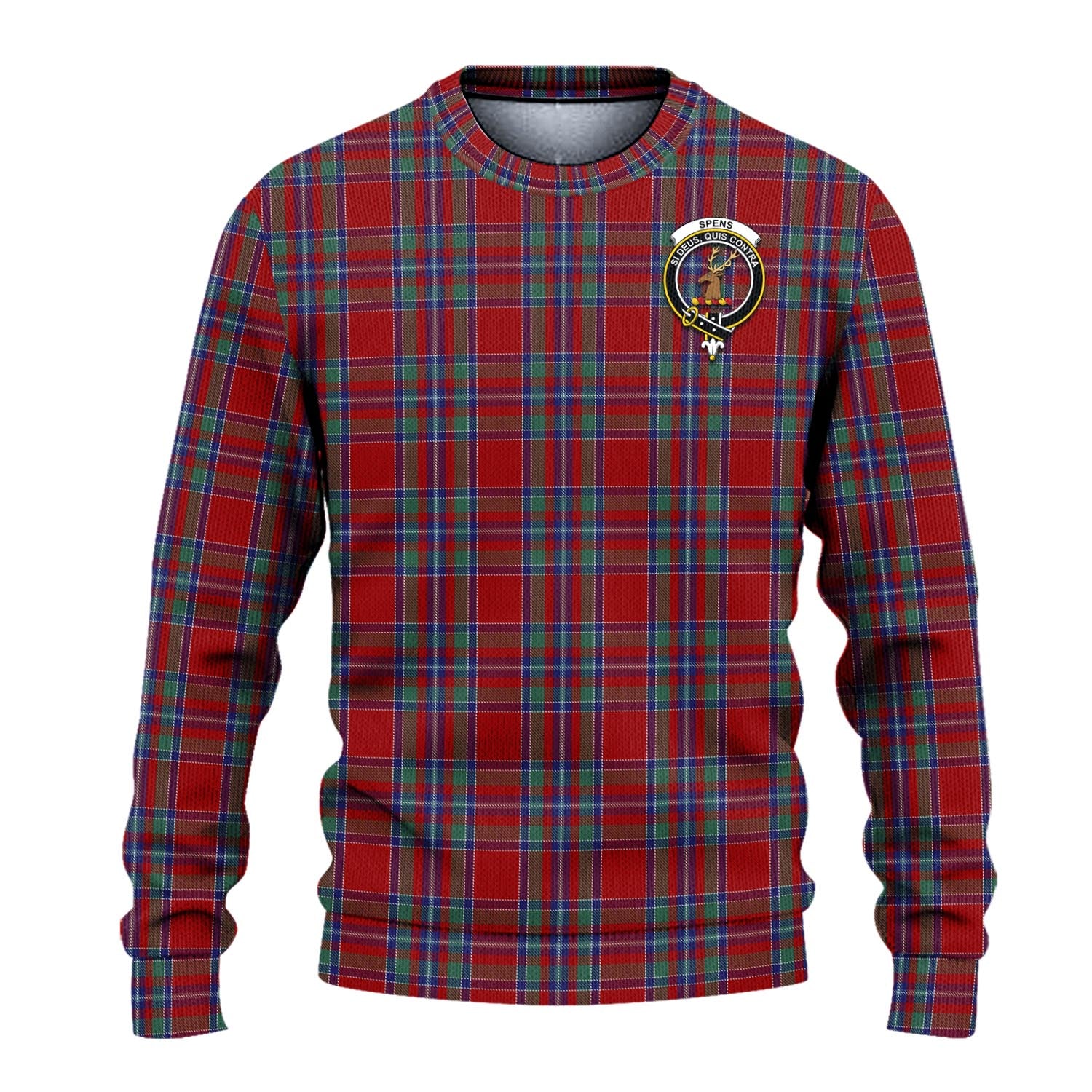 Spens Tartan Knitted Sweater with Family Crest - Tartanvibesclothing