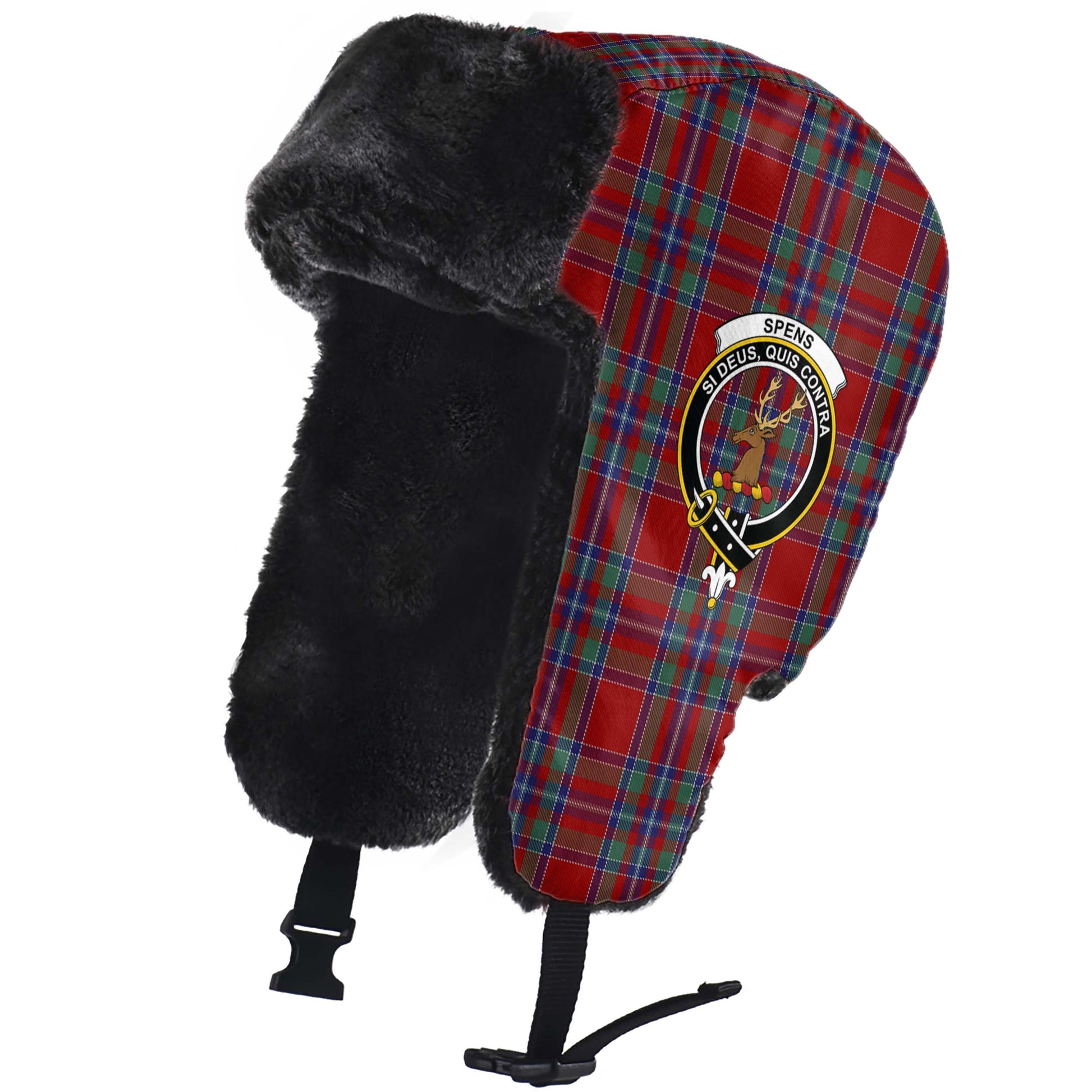 Spens Tartan Winter Trapper Hat with Family Crest - Tartanvibesclothing