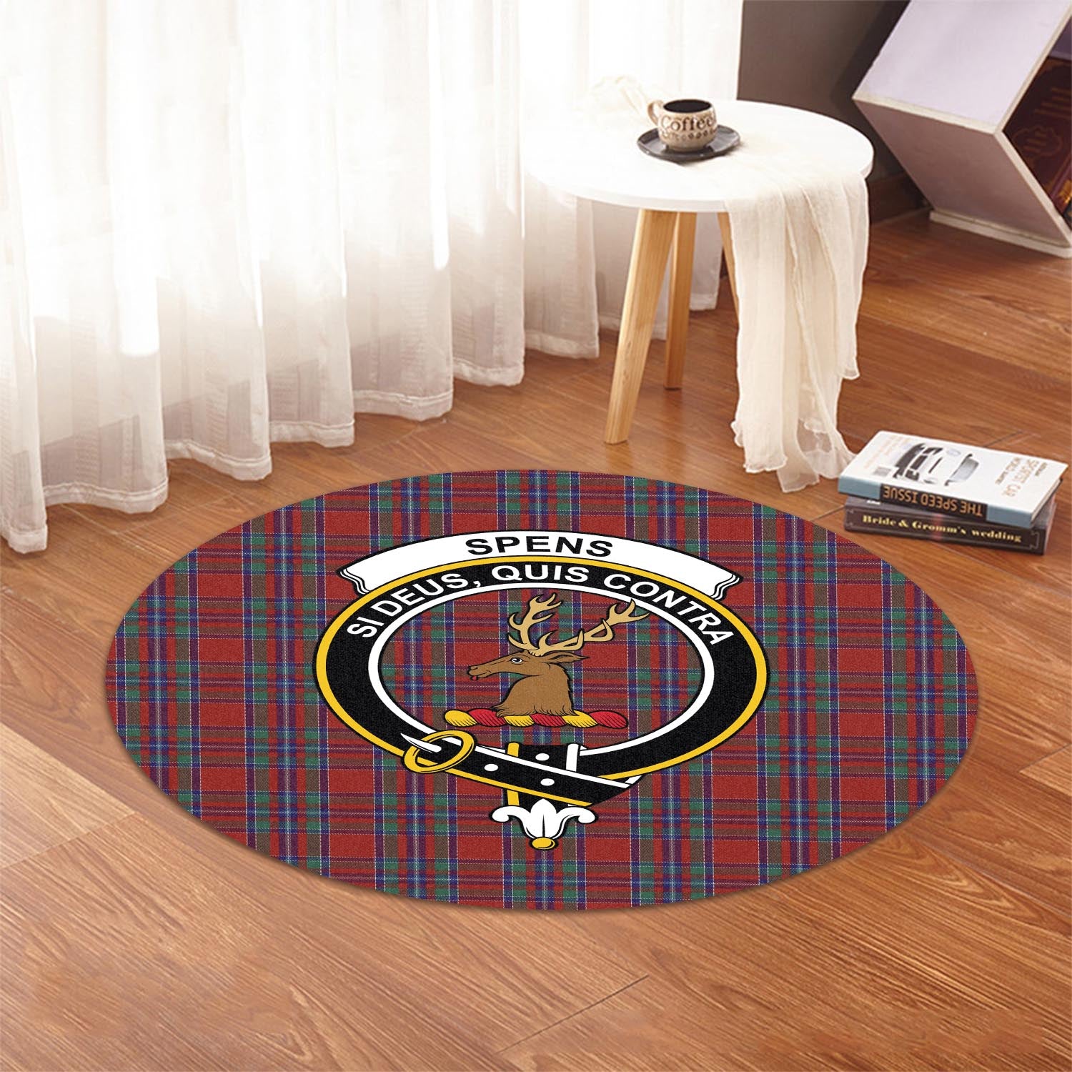 spens-tartan-round-rug-with-family-crest