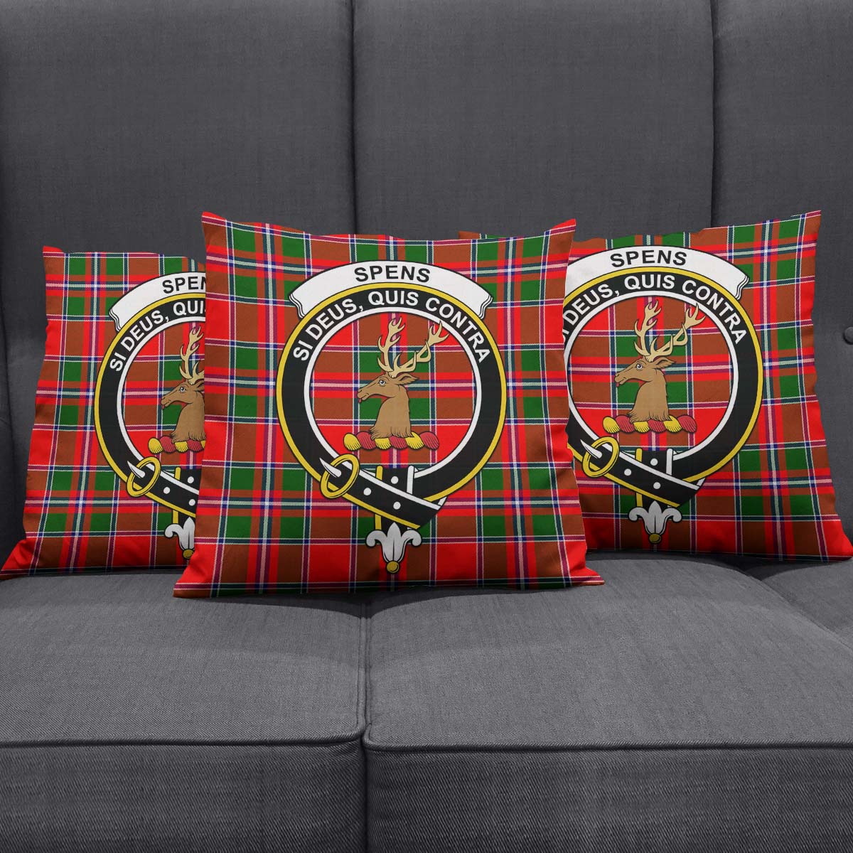 Spens Modern Tartan Pillow Cover with Family Crest Square Pillow Cover - Tartanvibesclothing