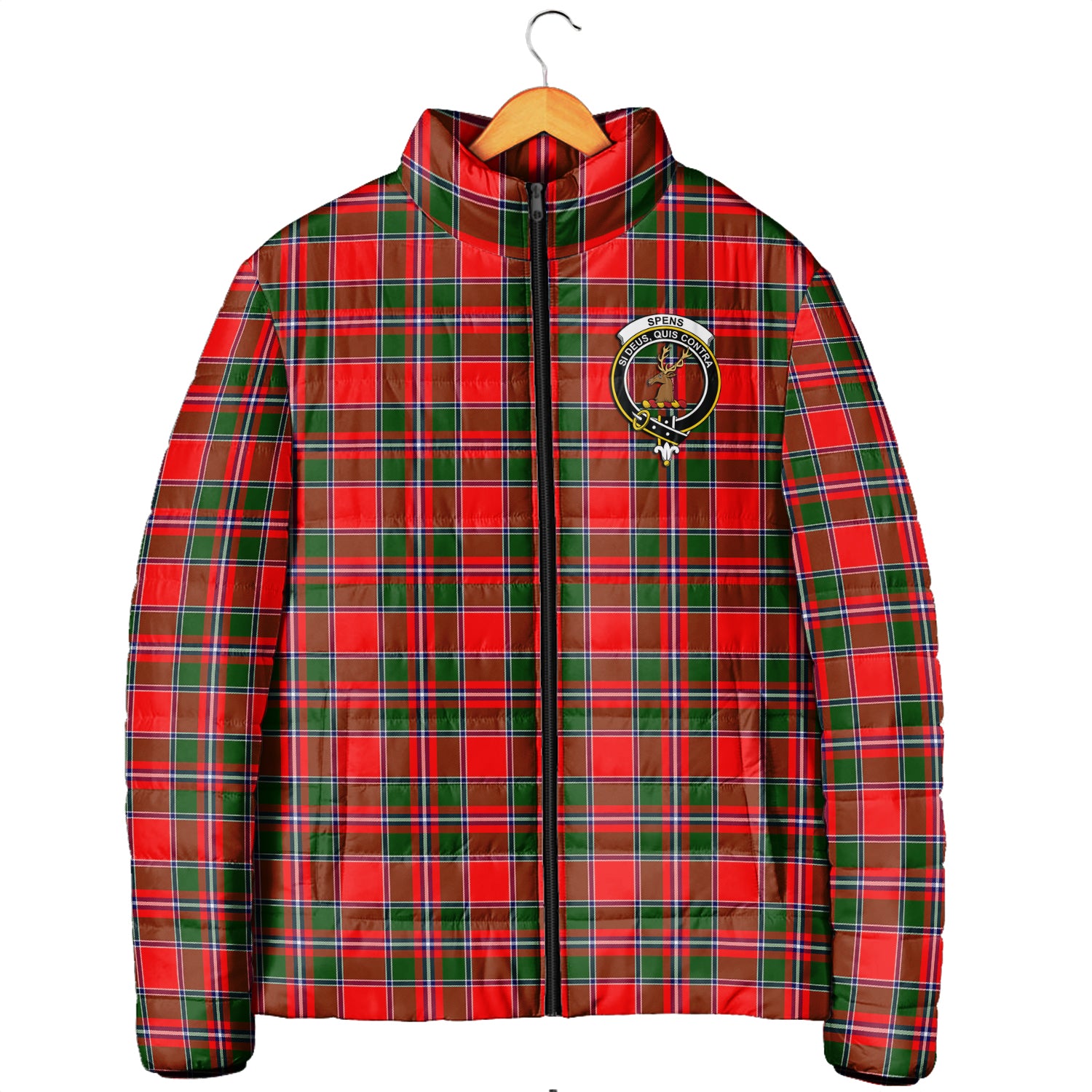 Spens Modern Tartan Padded Jacket with Family Crest Men's Padded Jacket - Tartan Vibes Clothing