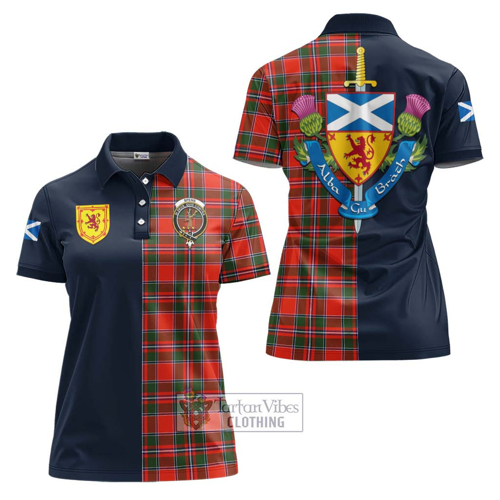 Tartan Vibes Clothing Spens Modern Tartan Women's Polo Shirt with Scottish Lion Royal Arm Half Style