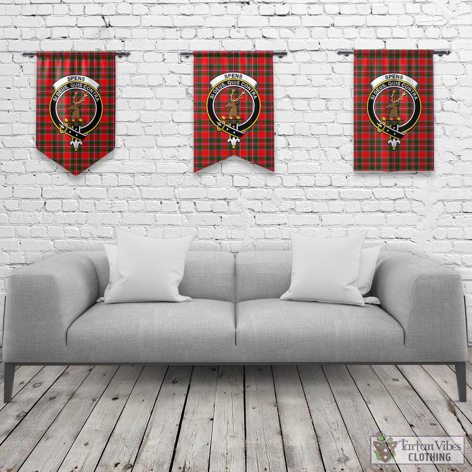 Tartan Vibes Clothing Spens Modern Tartan Gonfalon, Tartan Banner with Family Crest