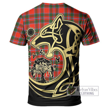 Spens Modern Tartan T-Shirt with Family Crest Celtic Wolf Style