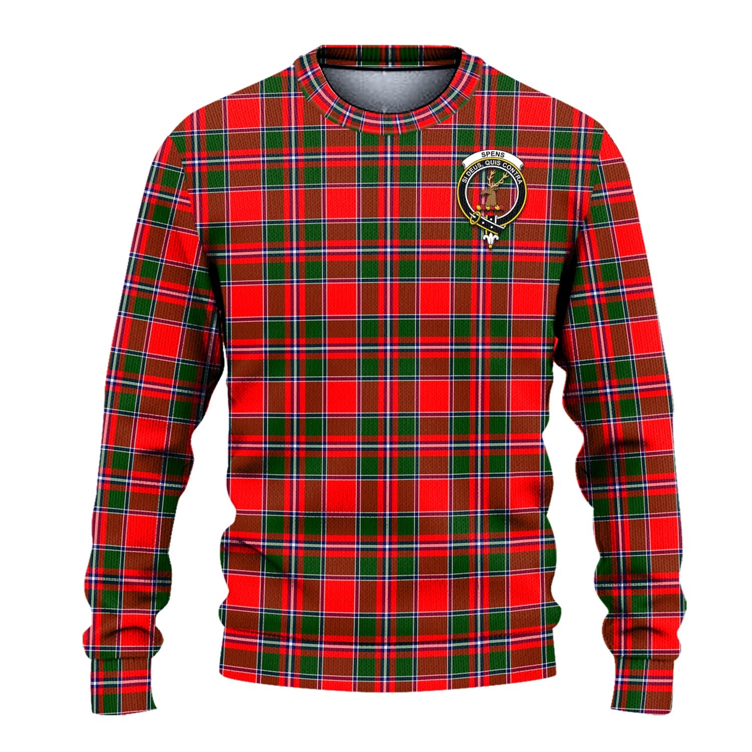 Spens Modern Tartan Knitted Sweater with Family Crest - Tartanvibesclothing