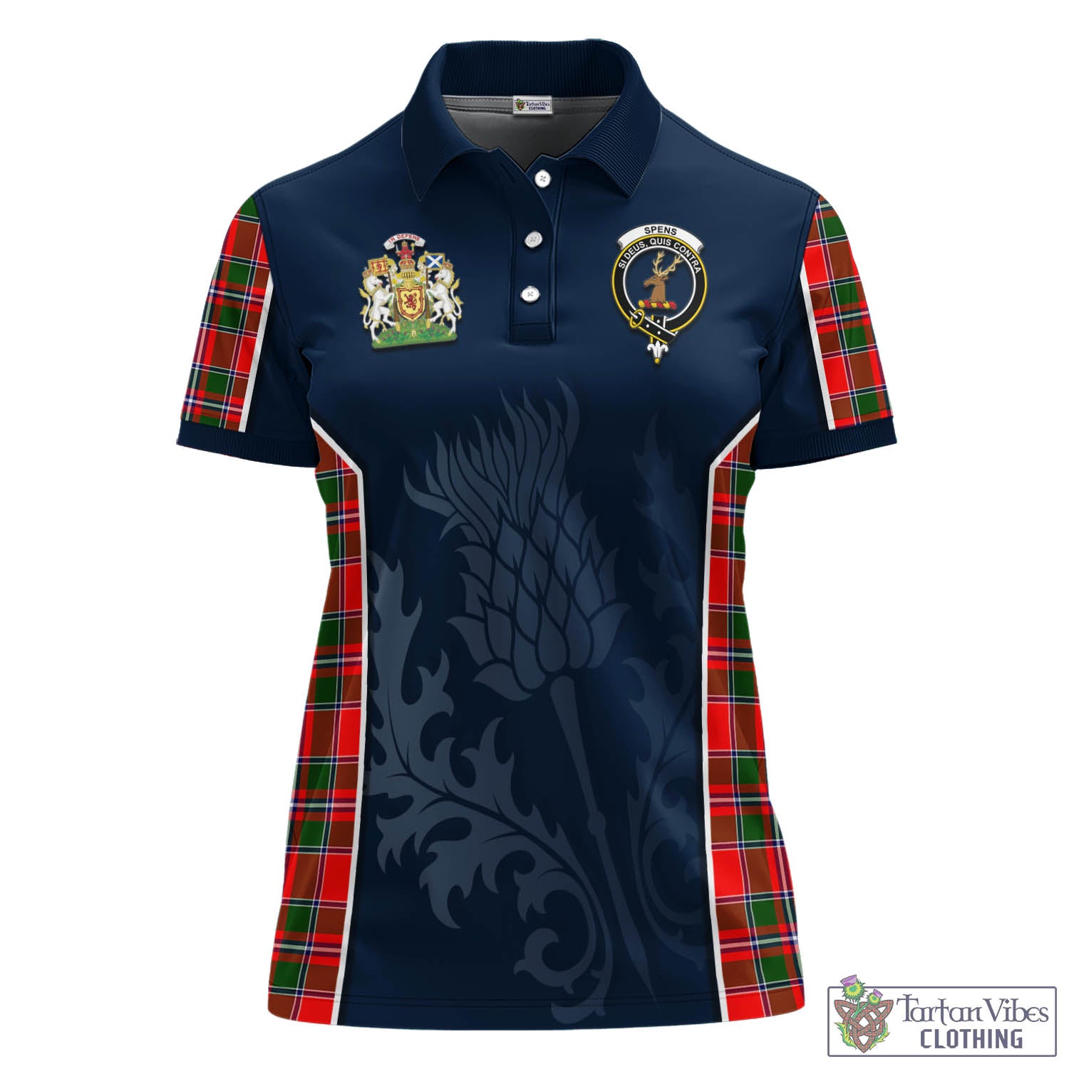 Tartan Vibes Clothing Spens Modern Tartan Women's Polo Shirt with Family Crest and Scottish Thistle Vibes Sport Style